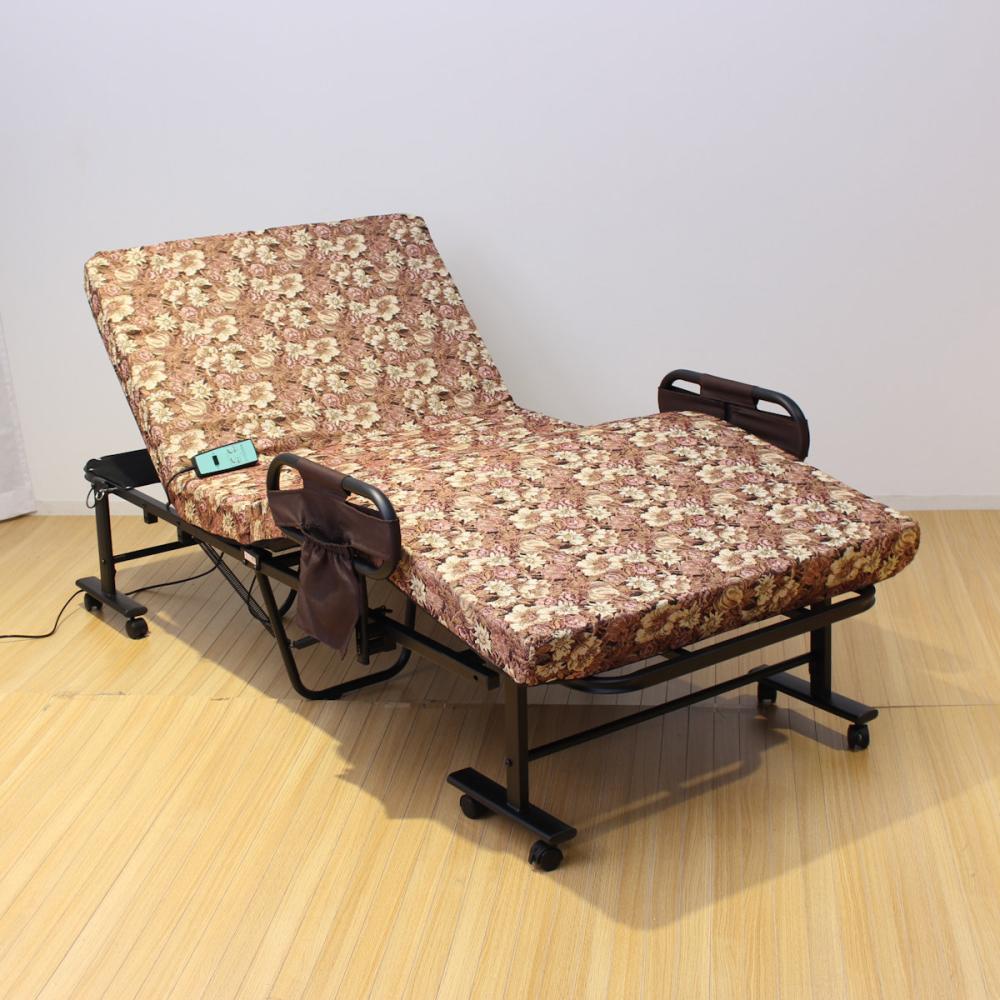 谷村実業 折りたたみ電動ベッド 硬質 花柄 シングル TAN－263