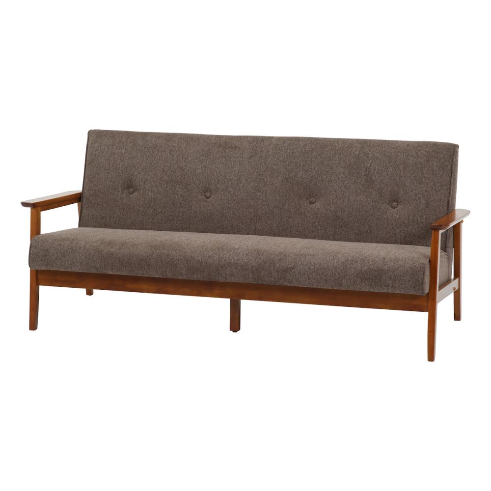 不二貿易 木肘ソファ ミート 2人掛け ブラウン 厚手ファブリック