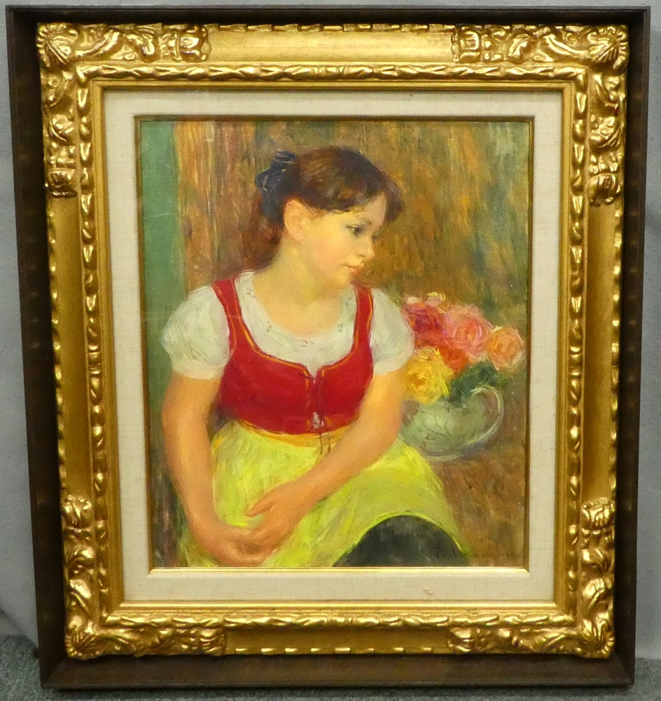 中山忠彦 『少女と薔薇』 [古美術こもれび] 骨董,掛軸,絵画の買取と