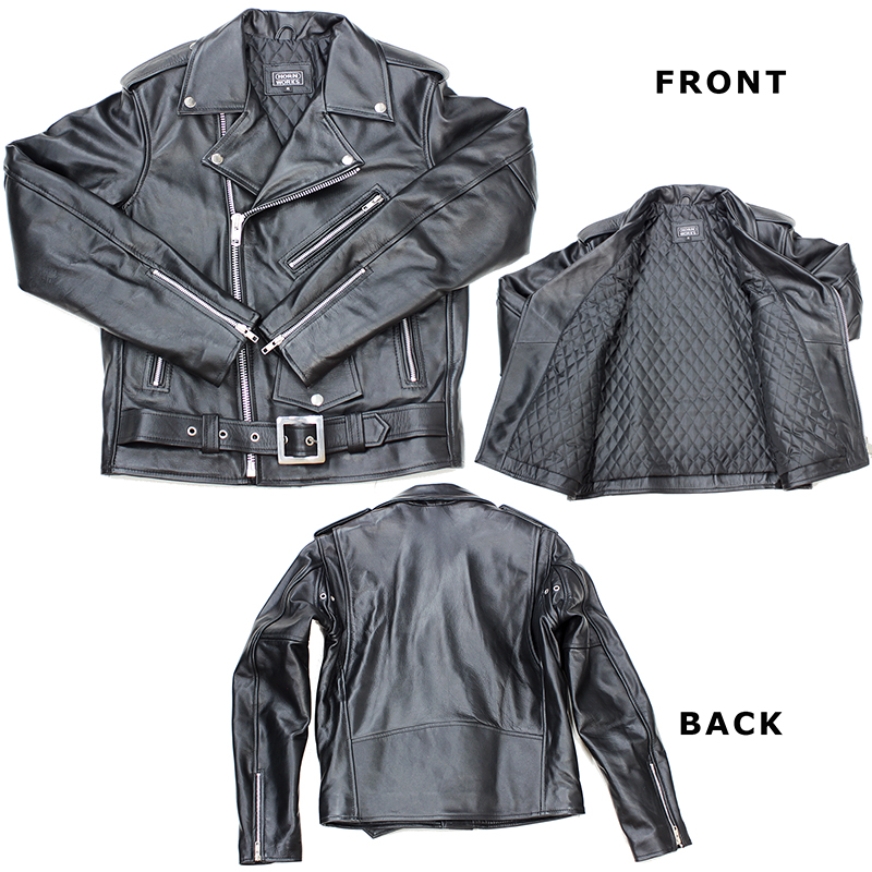 牛革 ダブルライダースジャケット メンズ ブラック/ホワイト S/M/L/LL