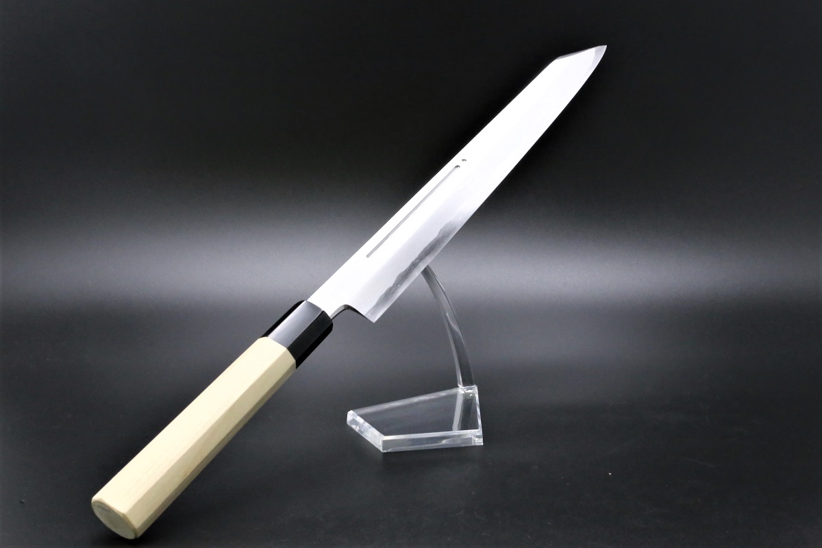 切付柳刃 青一鋼 300mm ダマスカス 墨流し 血流し入り 鞘付き 中川悟志