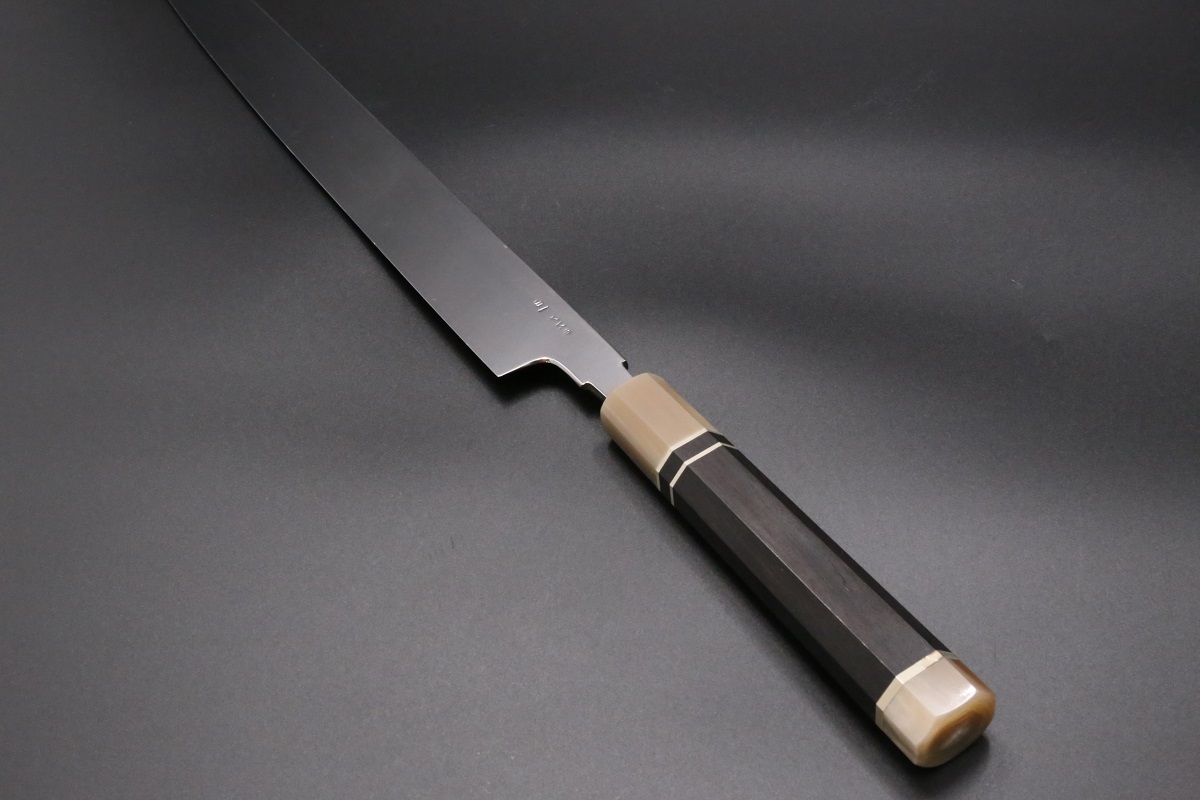 01574 包丁 切付 水本焼 富士山満月浮波 鏡面仕上げ 錆止めフィルム付