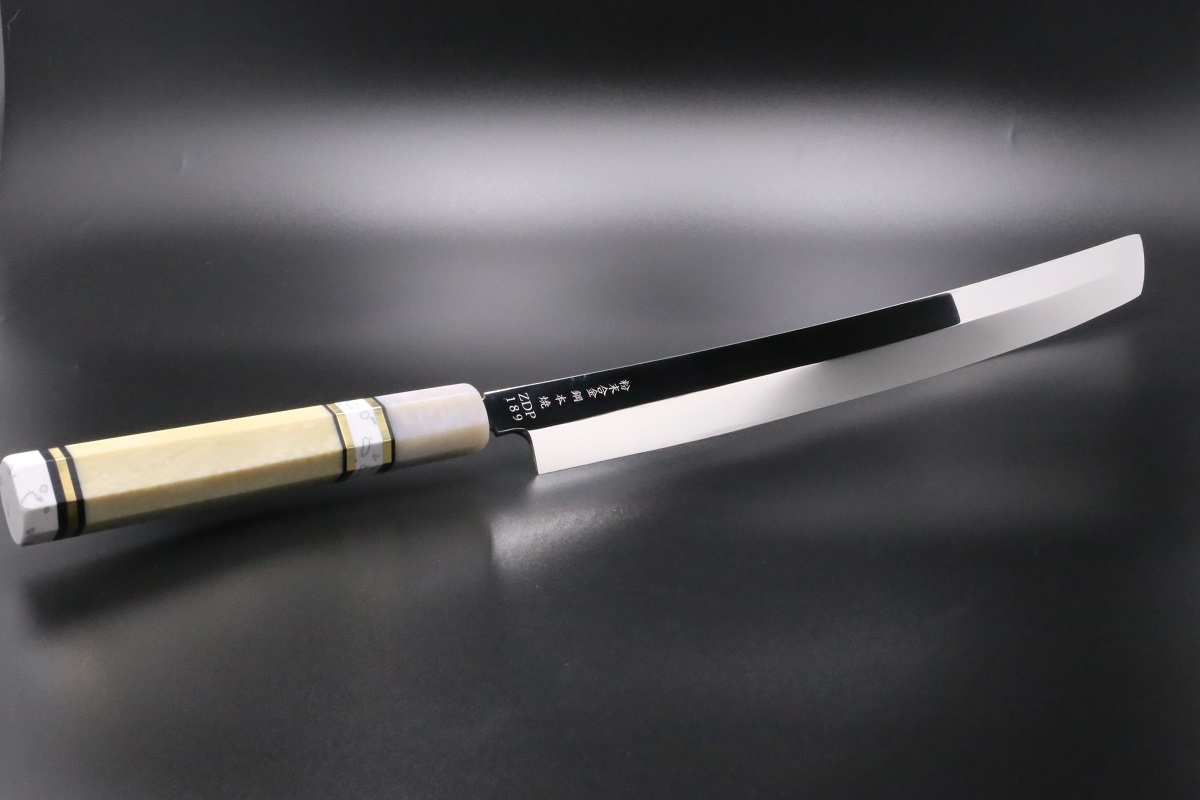 剣型 柳刃先丸 ZDP-189 390mm 全鋼本焼 全鏡面仕上げ 八角柄樹脂製