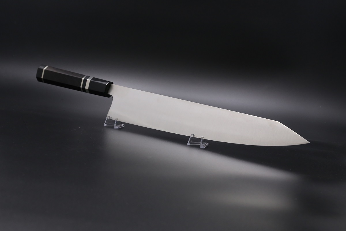 切付和牛刀 薄造り V金10号 360mm 全鋼本焼 八角黒檀柄-歌舞伎ナイフ