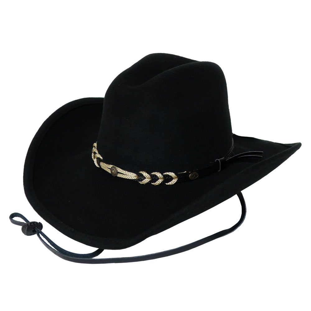 カウボーイハット テンガロンハット あご紐付 黒 ブラック ブルハイド
