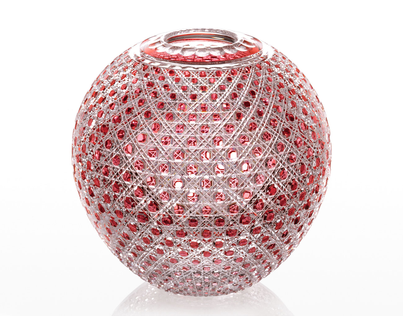 AjkaCrystal アイカクリスタル 色被せ 切子 レッド 赤 花瓶 大