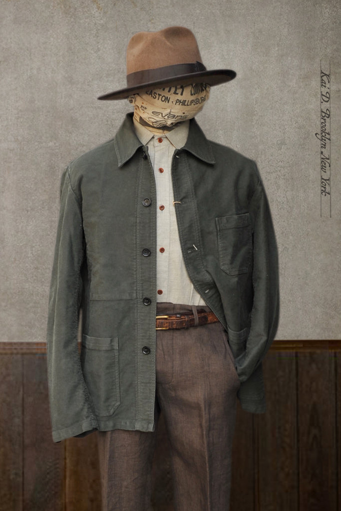 Kai D Utility — French Moleskin Work Jacket - Rugged Green - 50