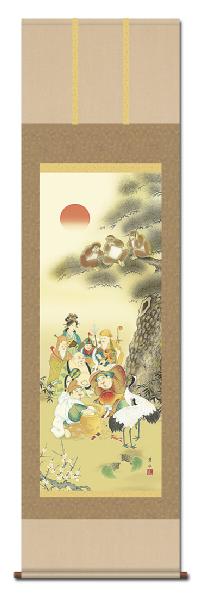 即納品】七福縁起三猿図（しちふくえんぎさんえんず）【50％OFF】緒方