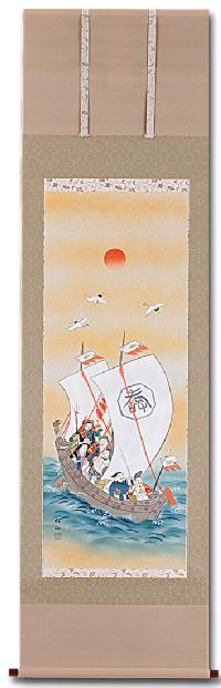 七福神 石田松仙（尺五立) 肉筆 【特価】！ 神事掛け - 掛け軸（掛軸