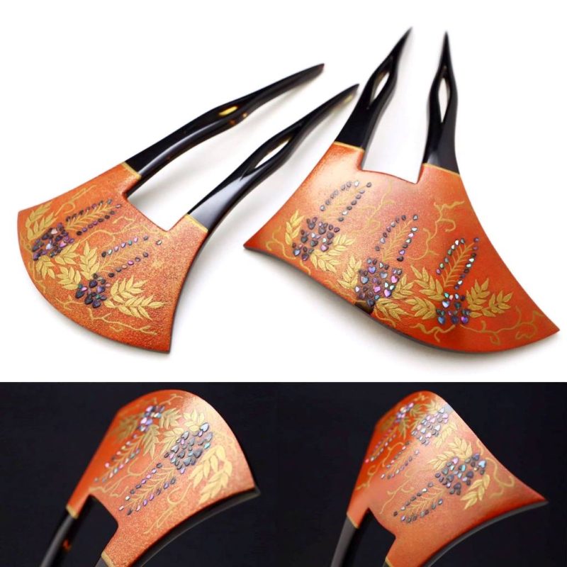 べっ甲藤螺鈿金蒔絵かんざし2020・2種｜子孫繁栄、長寿の象徴