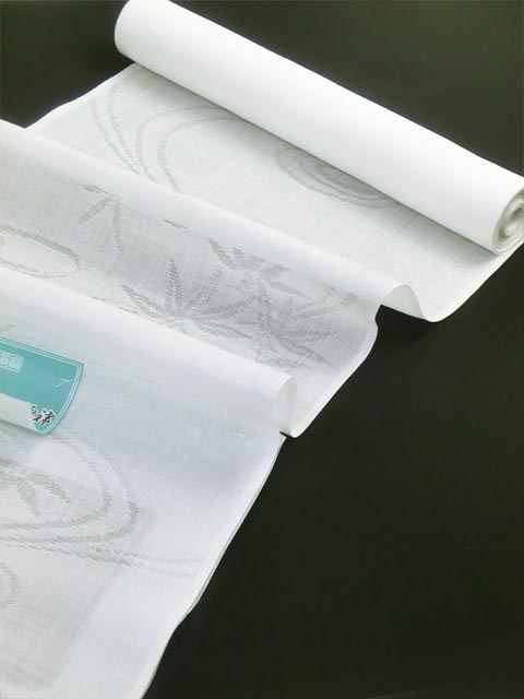 洗える長襦袢 本麻 夏物 紋紗 流水に笹柄 白