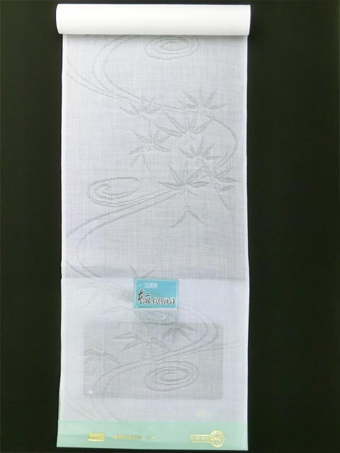 洗える長襦袢 本麻 夏物 紋紗 流水に笹柄 白