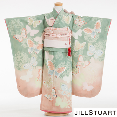 七五三 着物 レンタル 7歳 四つ身セット 320151 JILLSTUART 薄緑地 蝶々
