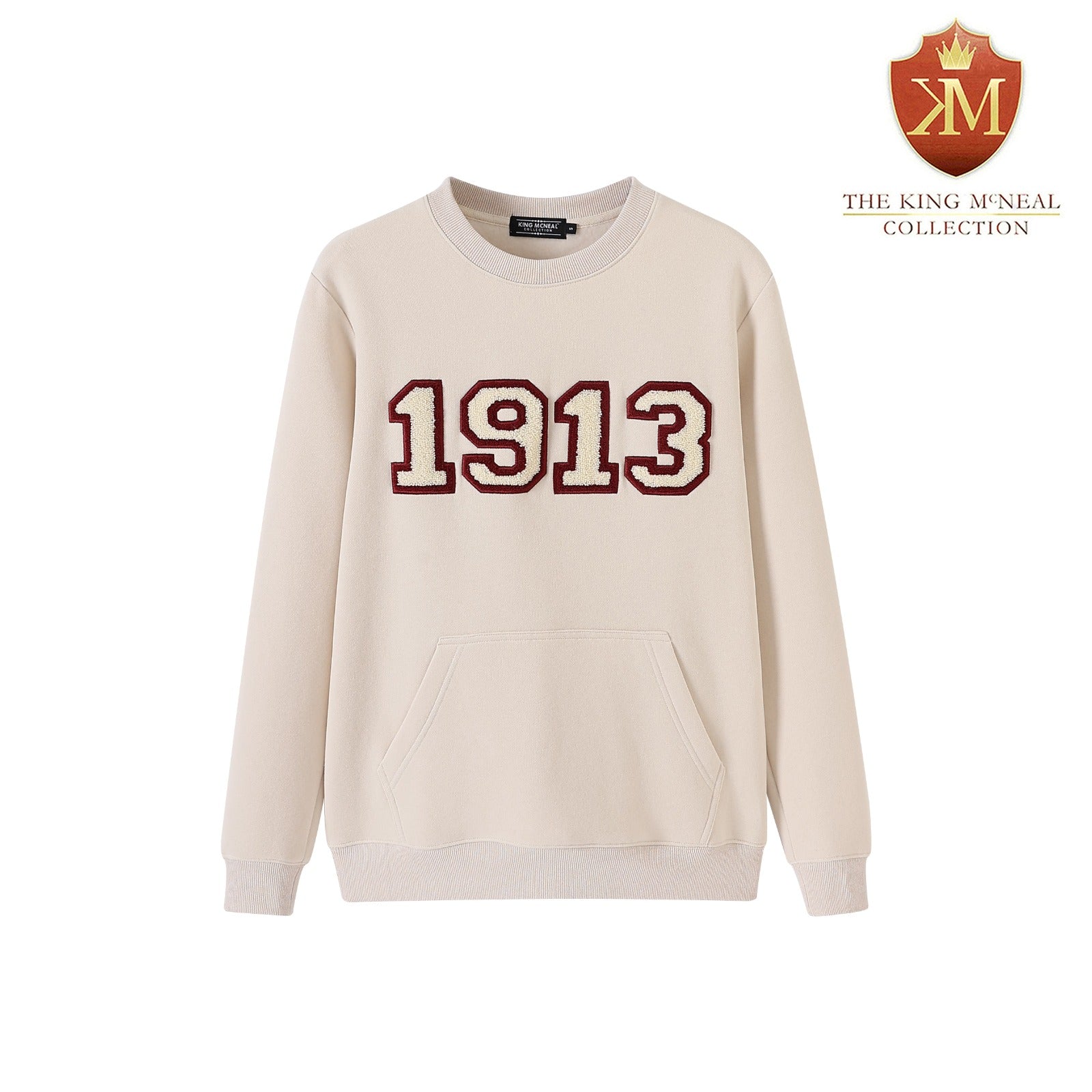 DST 1913 Crimson & Cream Crest Pocket Chenille Crewneck – The King