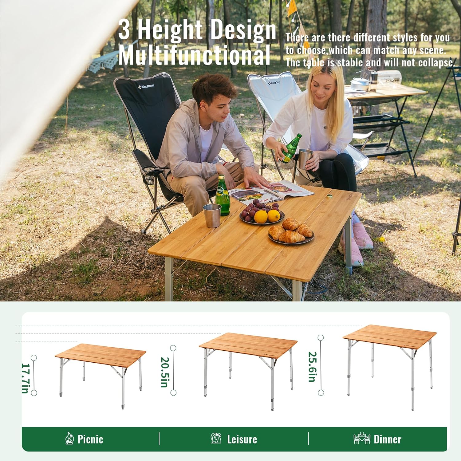 Now Buy Bamboo Folding Adjustable Height Table from KingCamp