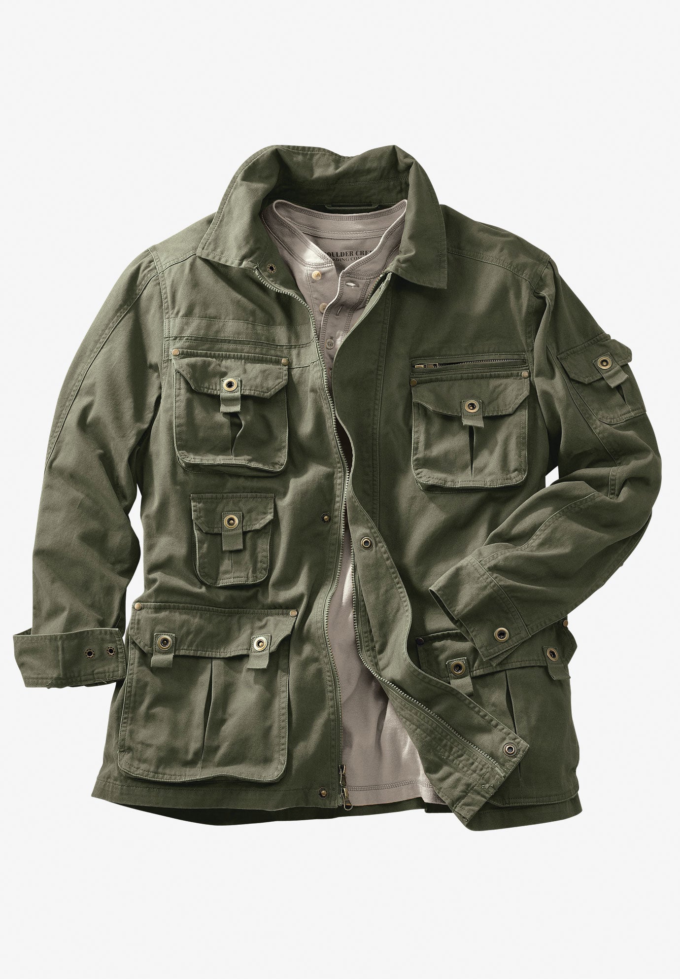 Durable 9 Pocket Twill Utility Jacket, Olive | King Size