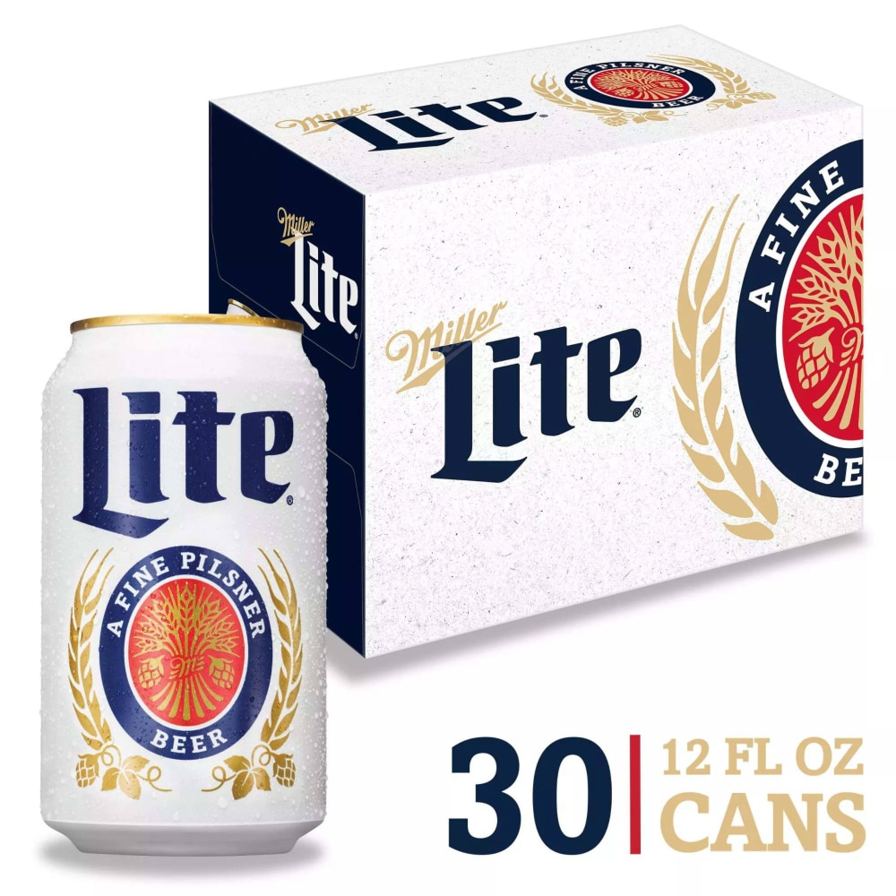 Miller Lite American Pilsner Light Lager Beer, 30 cans / 12 fl oz