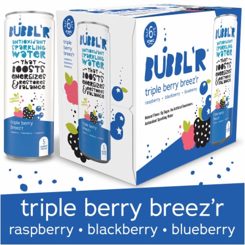 BUBBL'R Triple Berry Breez'r Antioxidant Sparkling Water Cans, 6