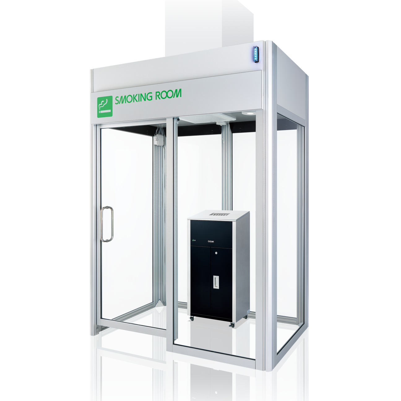 分煙用喫煙ブース「SMB-100」煙の流出を抑える引き戸式 ―無電源自動閉