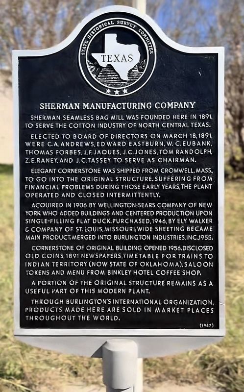 Sherman Manufacturing Company Historical Marker