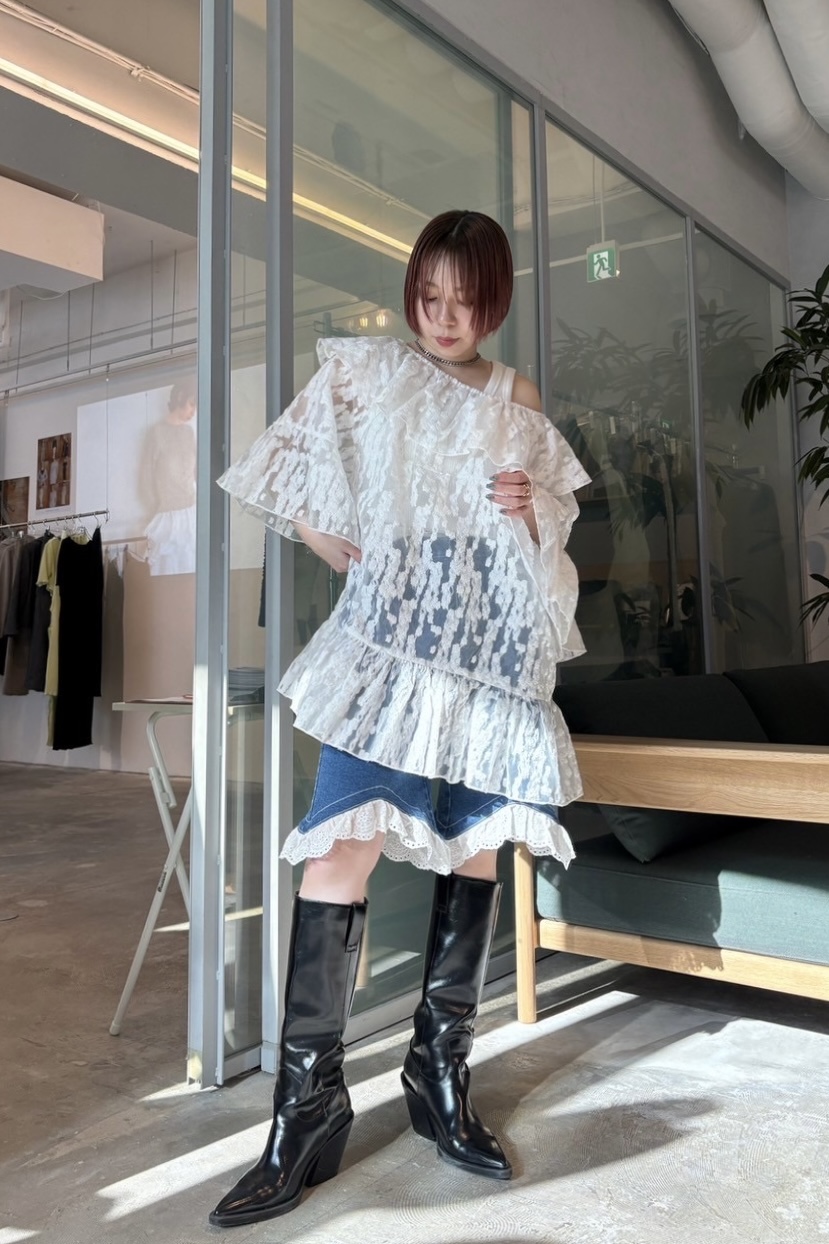 HONEY MI HONEY｜flower organdie frill tunic｜立体フラワー×フリルの
