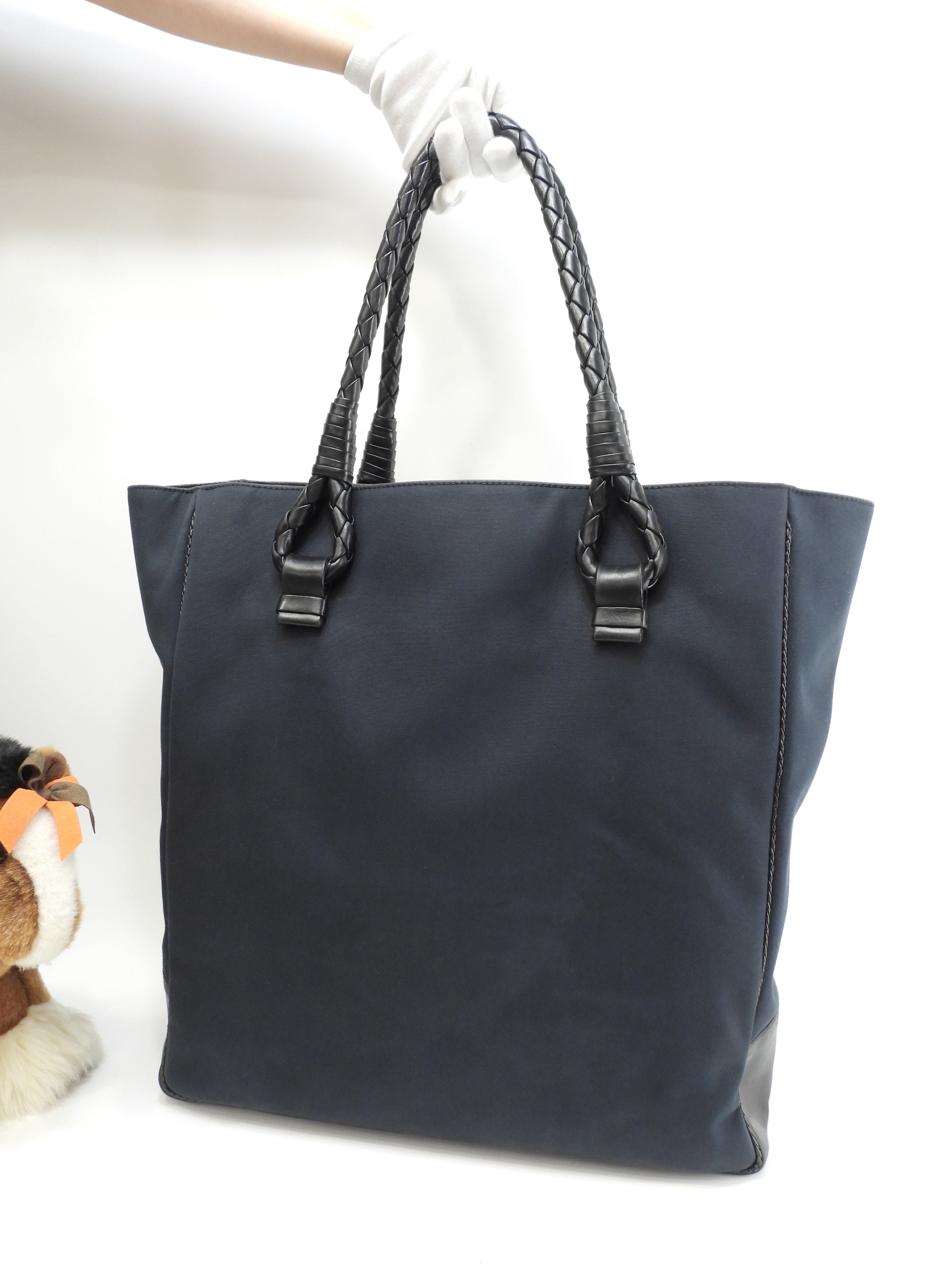 ボッテガヴェネタ トートバッグ イントレチャート コットン/レザー黒