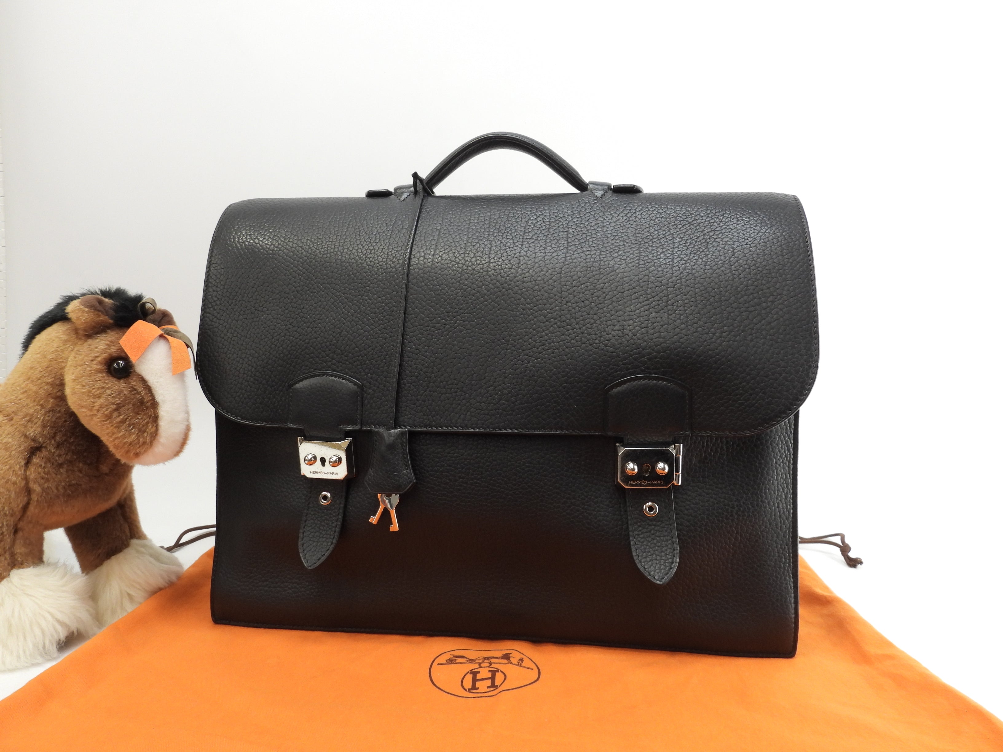 エルメス サックアデペッシュ41 フィヨルド黒 メンズ書類かばん ダブル