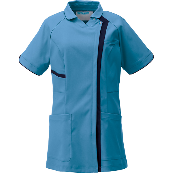 KAZEN/カゼン-KZN703-42】レディーススクラブジャケット半袖（衿付