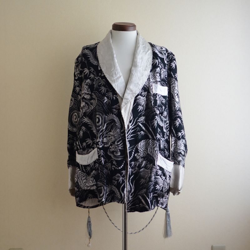 1950s Pearl Line 西陣織 寅×龍スーベニアガウン 黒×銀 表記S - 古着屋