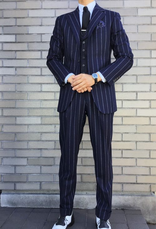 チョークストライプのフランネルスーツ | オーダースーツは完全国内