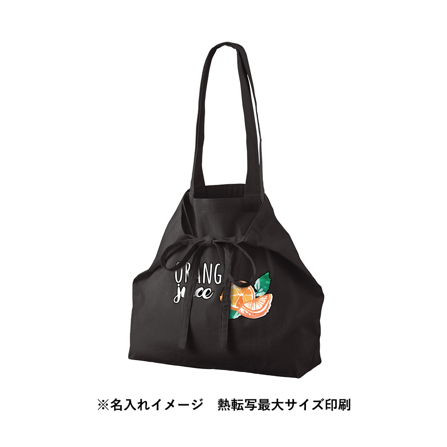 オリジナル オーガニック厚手コットン紐リボントートバッグ ブラック