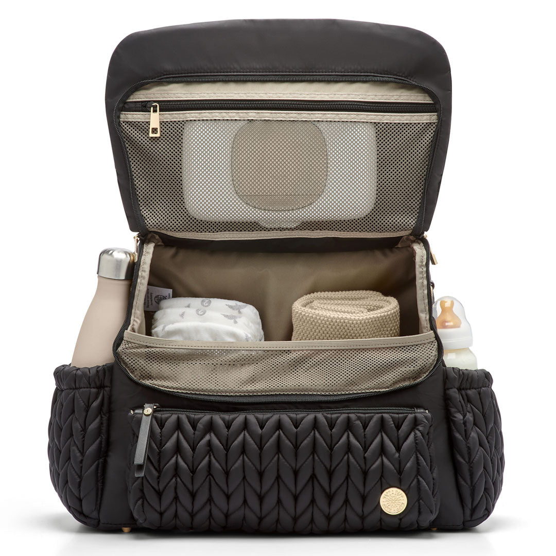 Levy Stylish Diaper Backpack - Black Herringbone
