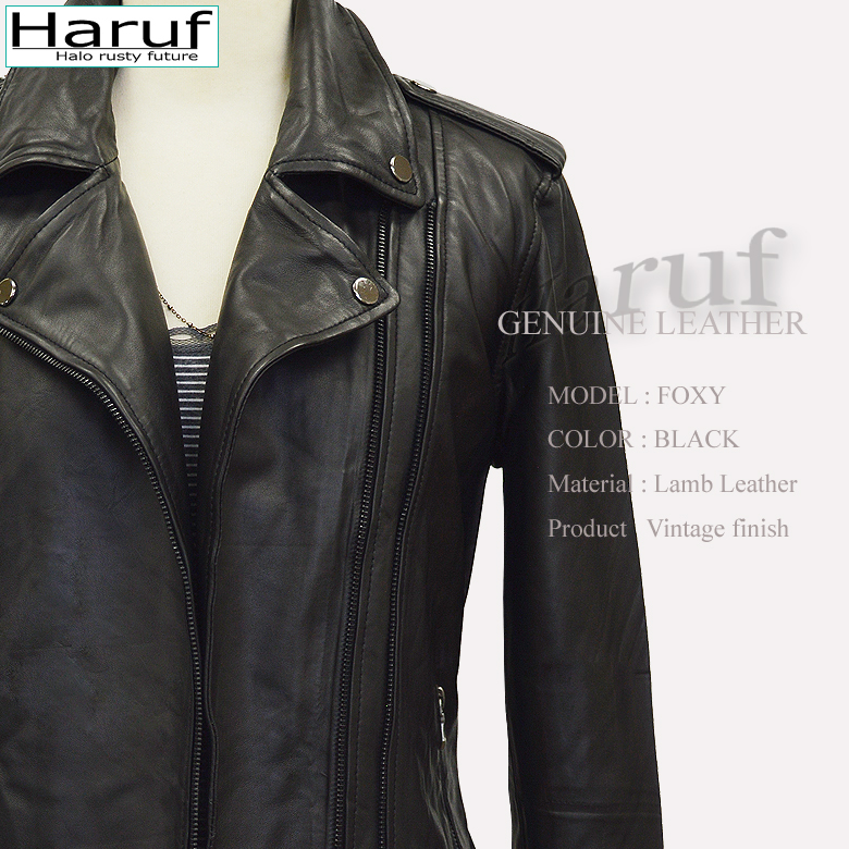 Haruf 本革 ダブルライダースジャケット レディース 革ジャン 皮ジャン