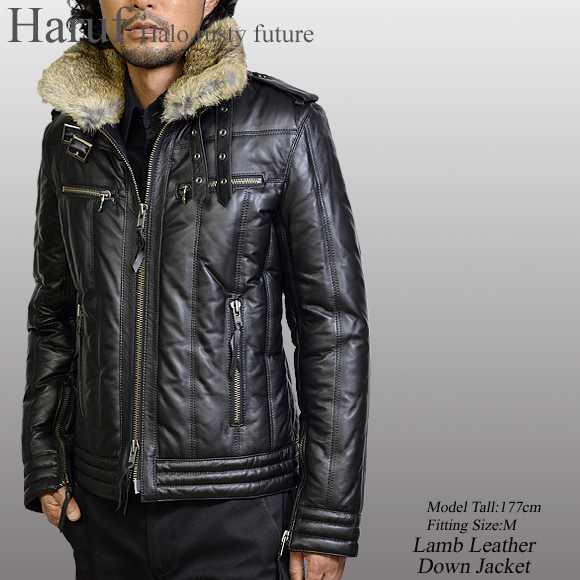 本革 ダウンジャケット メンズ シングルライダースジャケット レザー