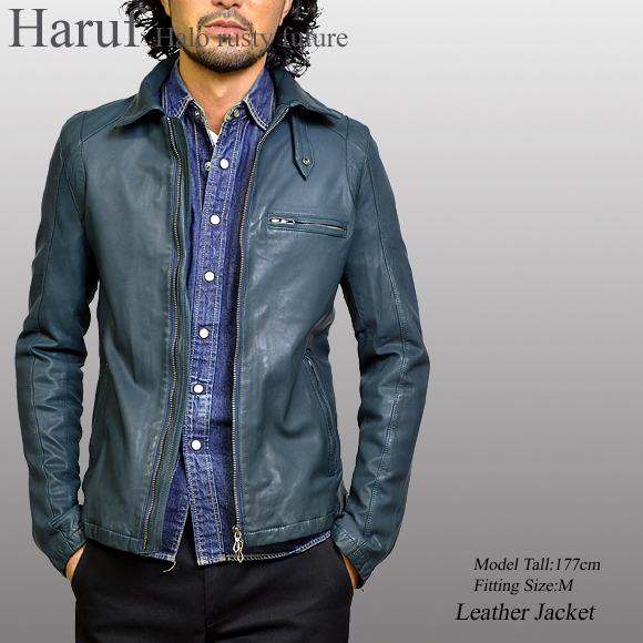 ビンテージ加工 襟付き レザージャケット ライダースジャケット メンズ