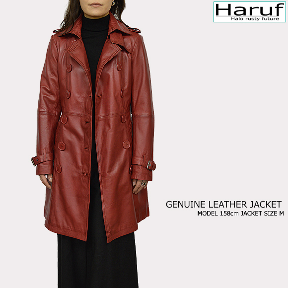 シンプルでおしゃれなレディースの本革ラムレザートレンチコートです