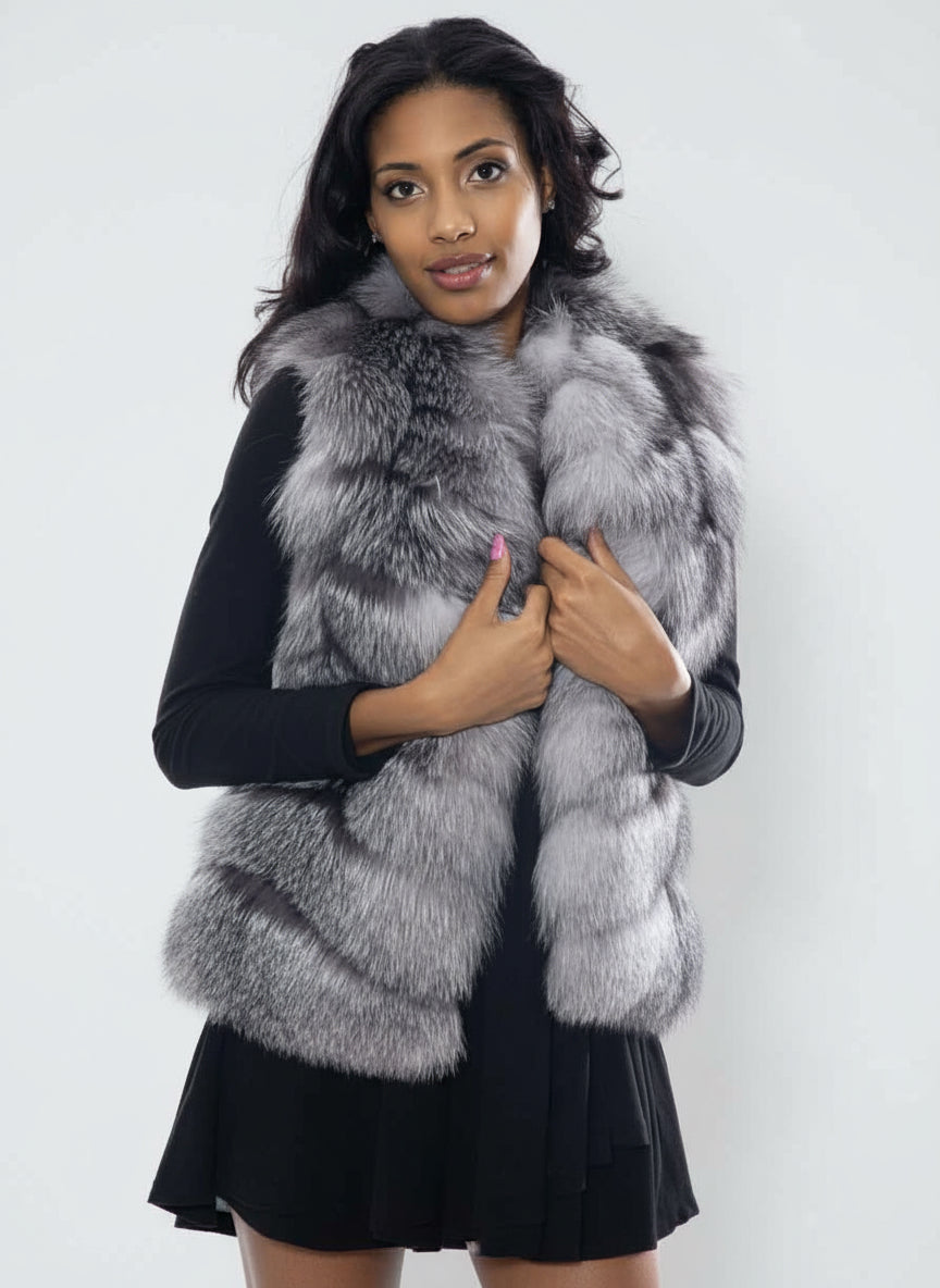 Custom-Made Horizontal Fox Fur Vest with Hood – Henig Furs