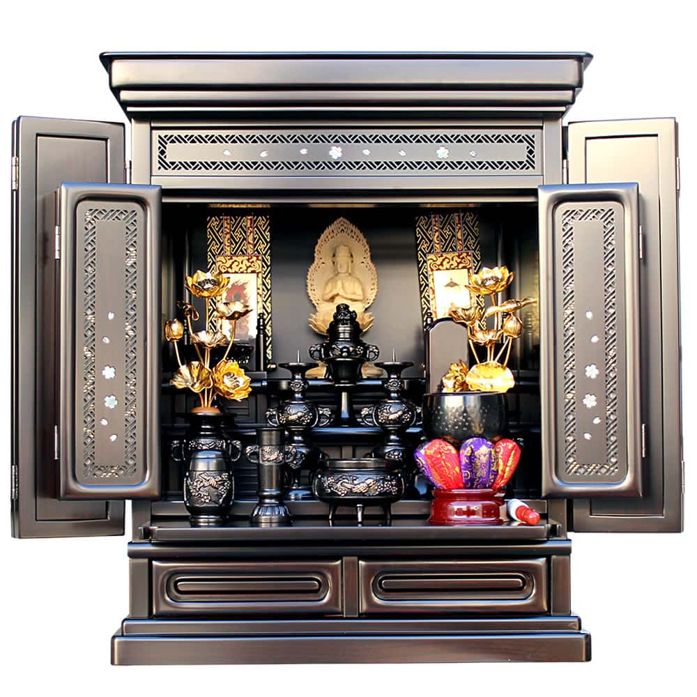 唐木仏壇・華舞 - 桜の螺鈿が美しい春デザインの唐木仏壇｜ひだまり仏壇