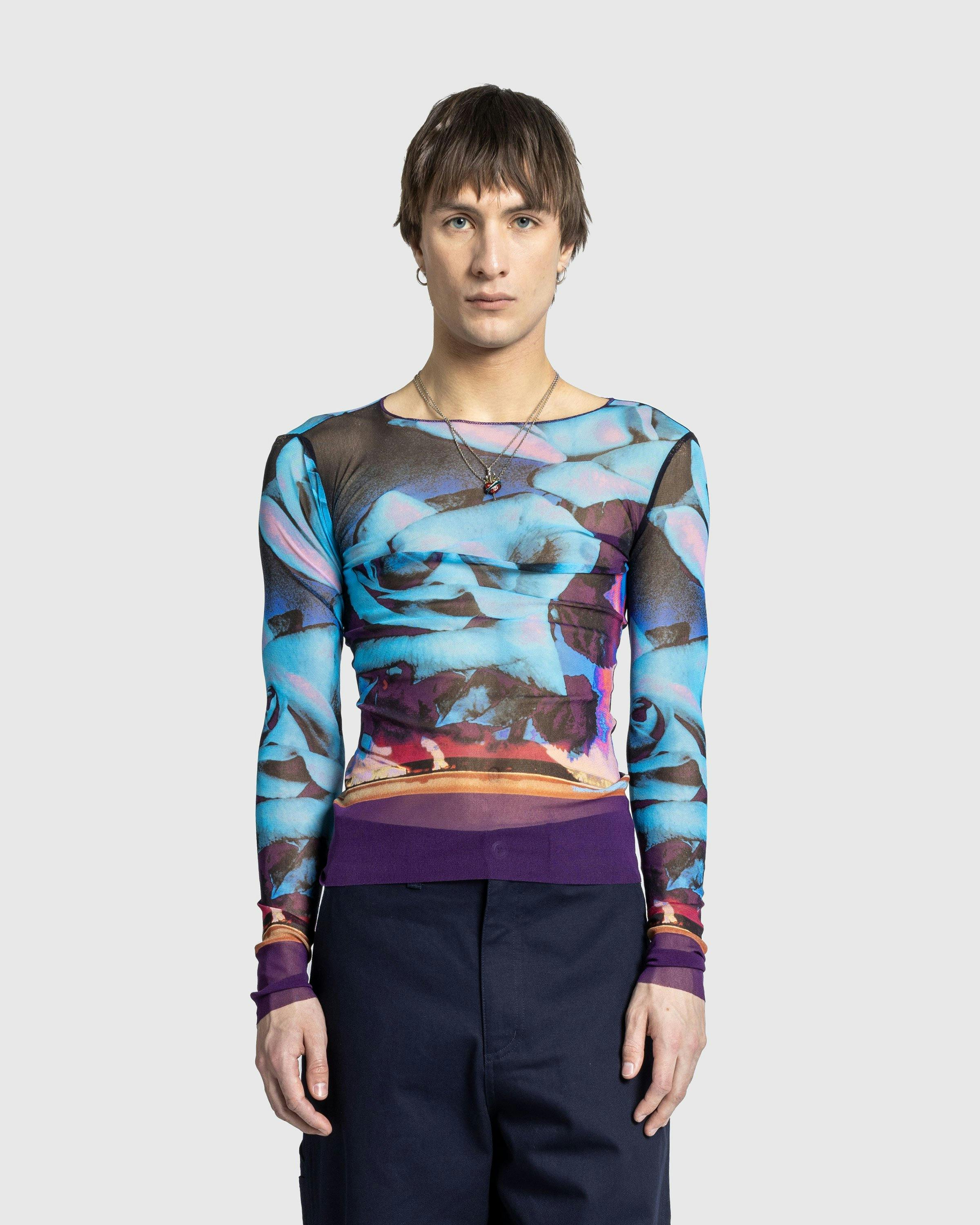 Jean Paul Gaultier – Mesh Long-Sleeve Top Printed Roses Purple