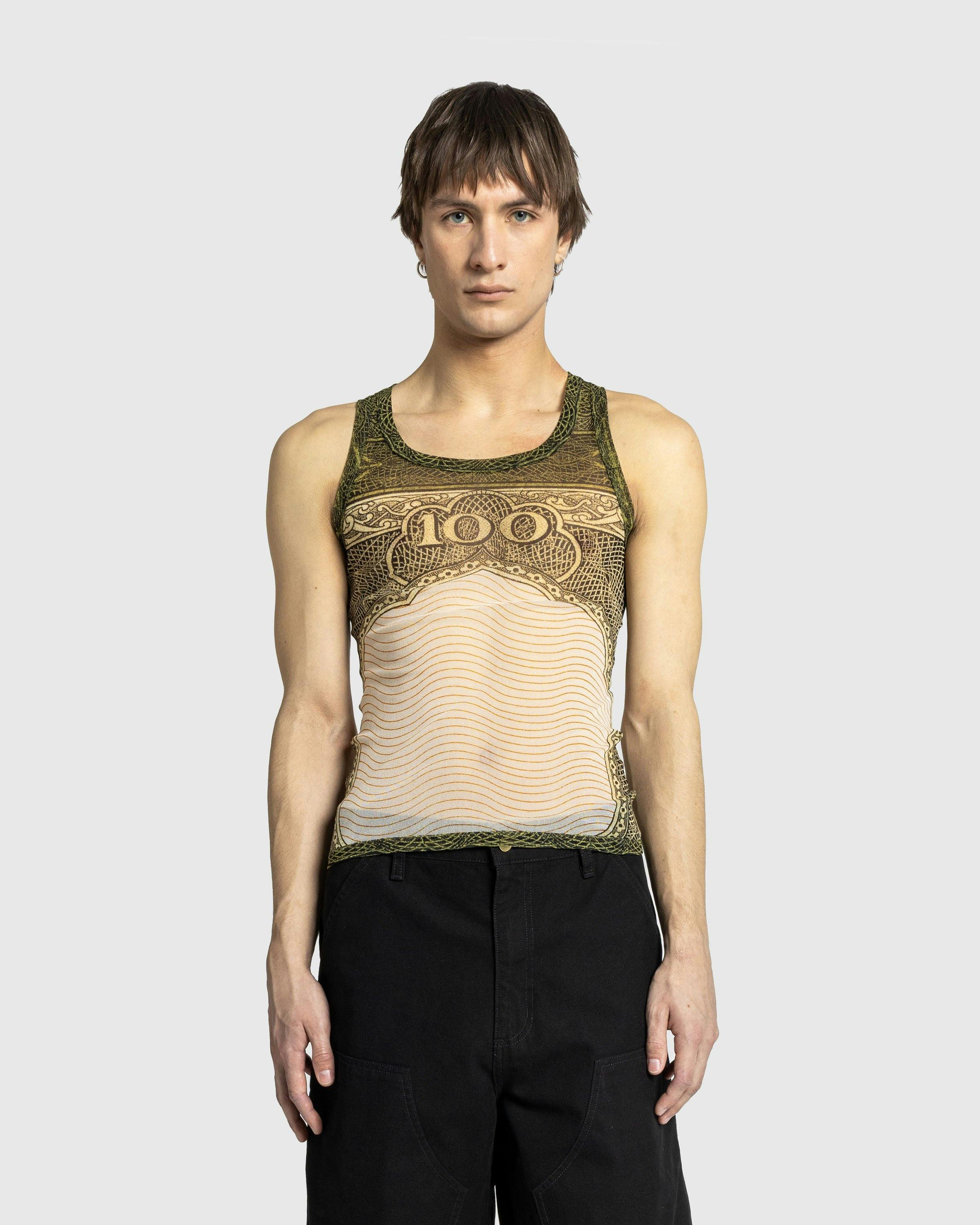 Jean Paul Gaultier – Mesh Tank Top Printed Cartouche Green/Ecru