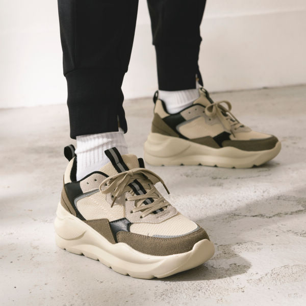 レディース異素材コンビ厚底スニーカー(反射材付)【22.0～25.5cm対応