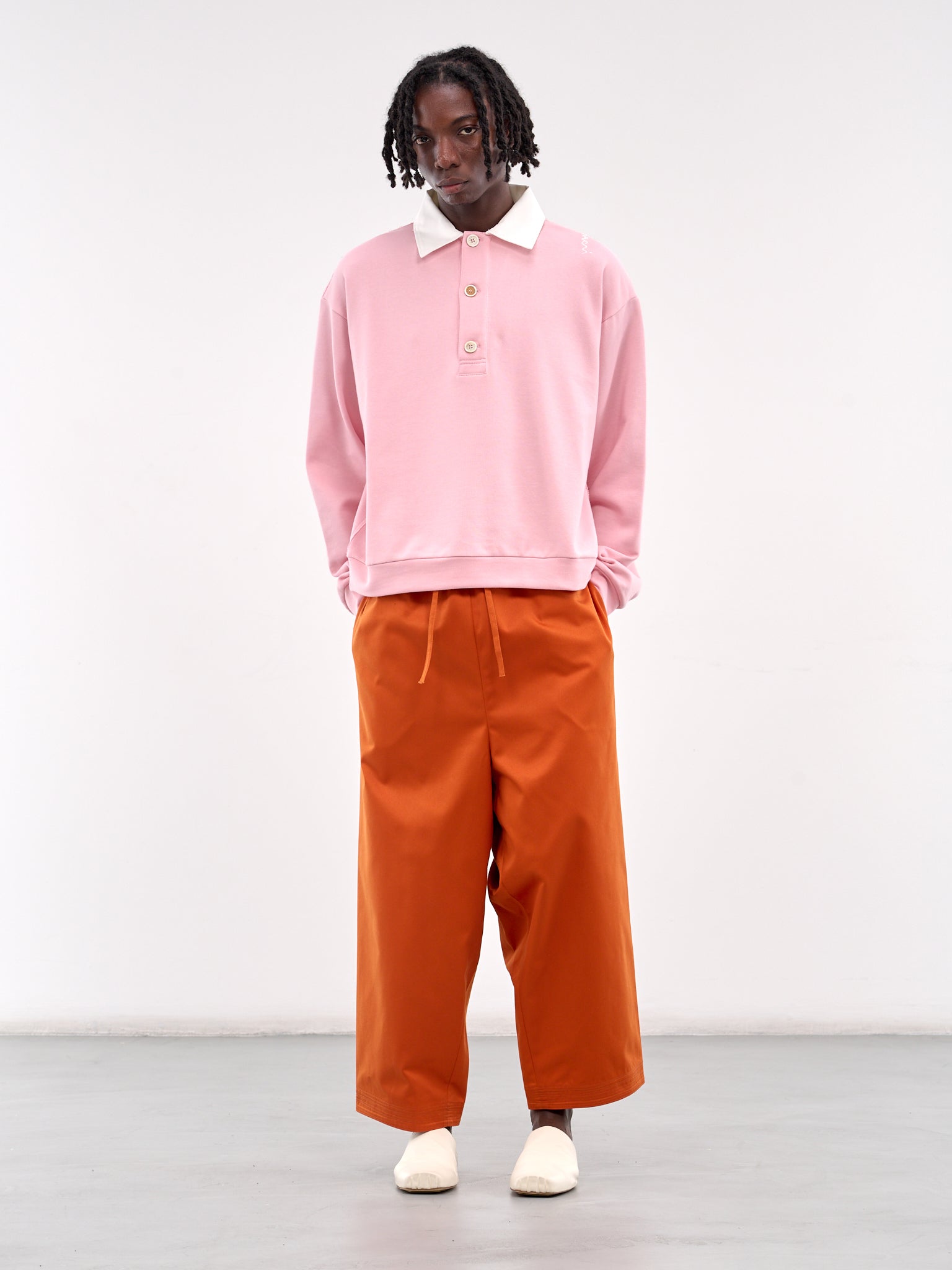 Long Sleeve Polo Sweatshirt (FUMU0145S0-UTC275-PINK-WHITE)
