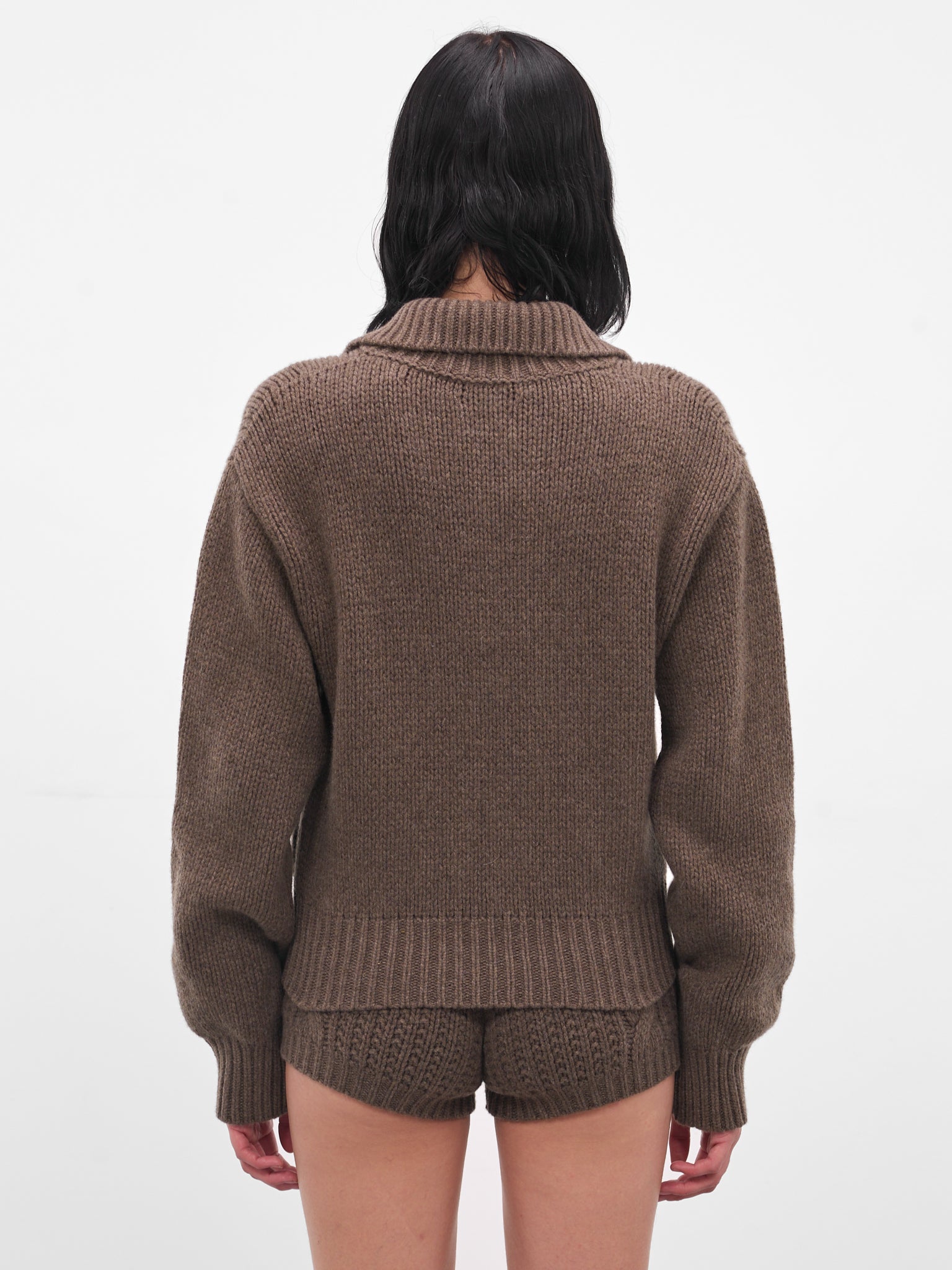 Brown Cashmere Cropped Cable-Knit Cardigan (KNITWEAR-06-BROWN)