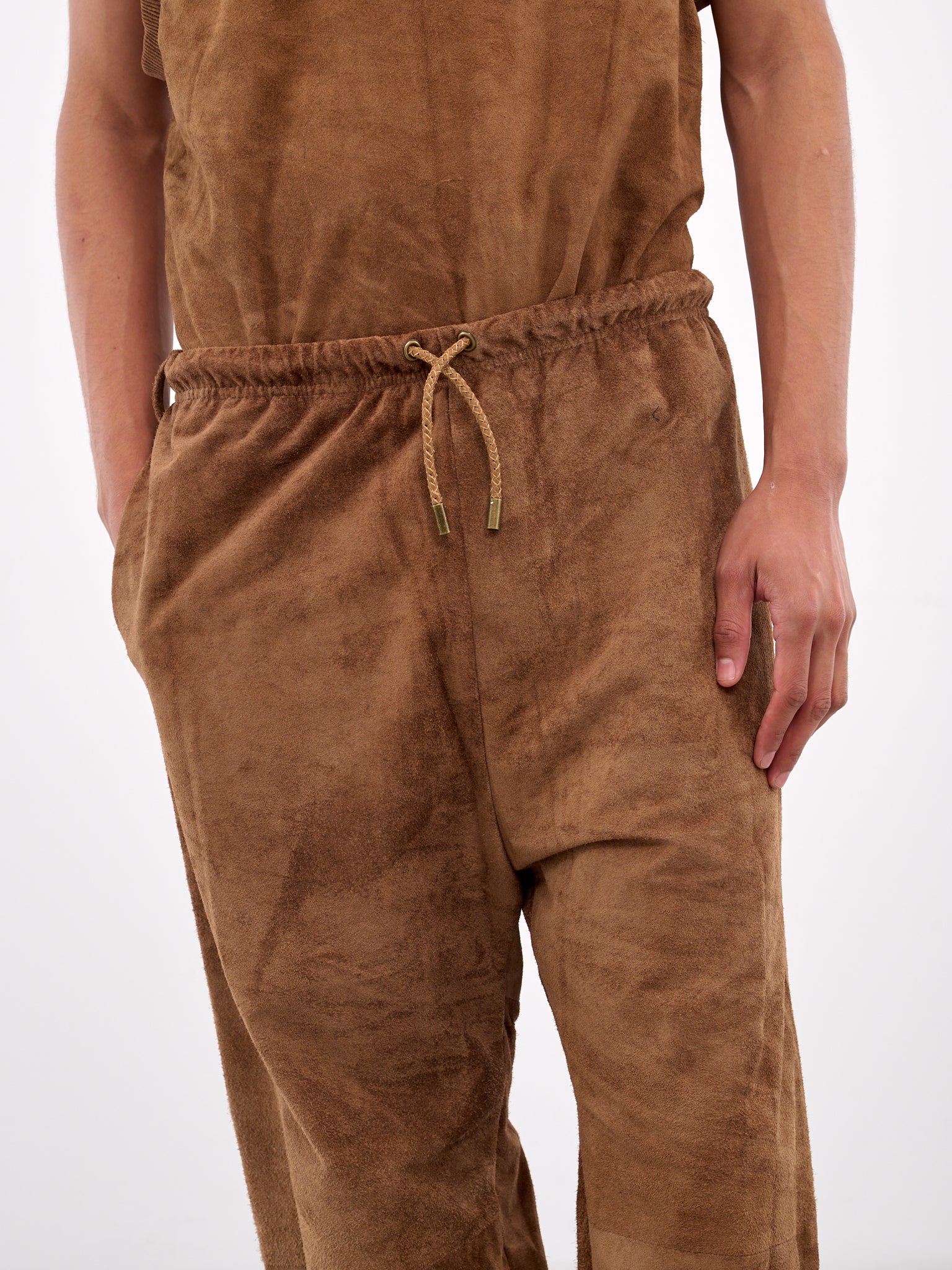 Brown Suede Elasticized Joggers (ARP2508-CAMEL-SUEDE)