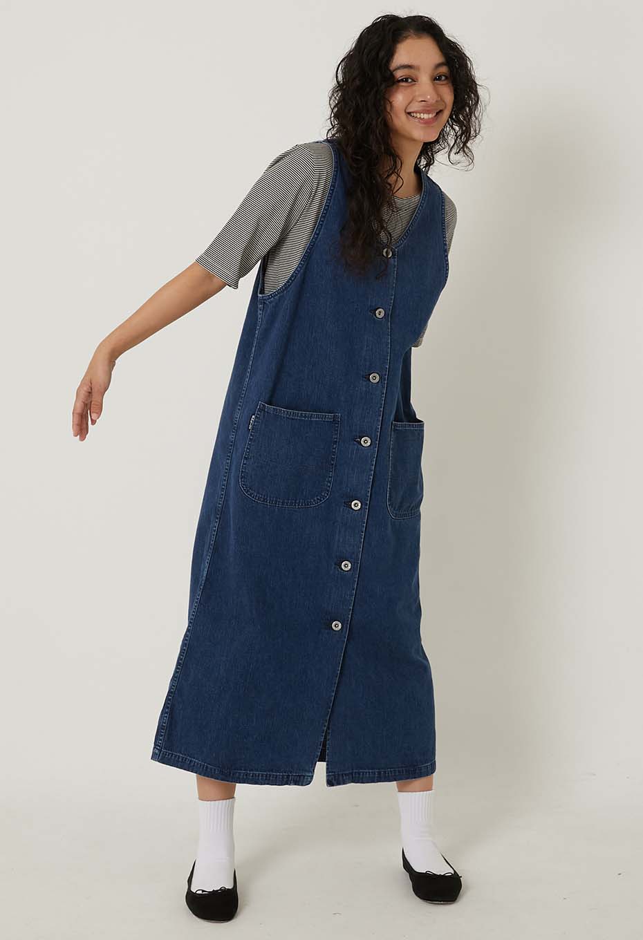 セルビッチライトデニム ユーズド ロングベストワンピース | BLUE BLUE