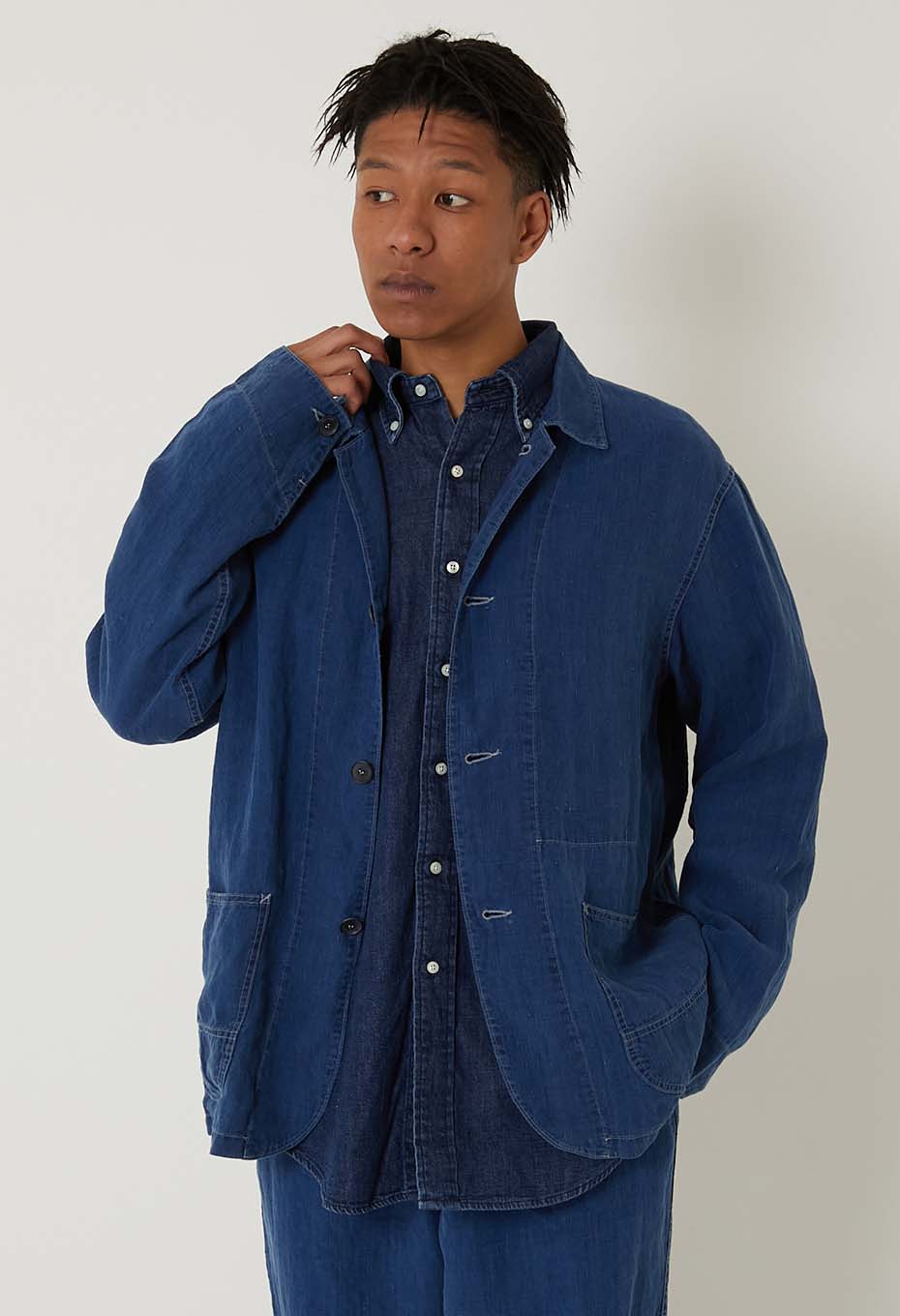 インディゴ ハイカウントリネンキャンバス ウォーンアウト 2ポケット