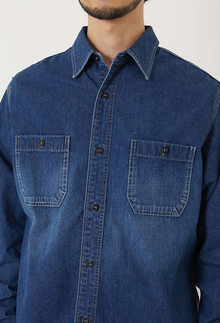 ジャカード シャツデニム 2ポケットワークシャツ /VINTAGE WASH | BLUE