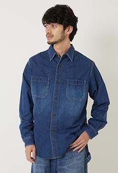 ジャカード シャツデニム 2ポケットワークシャツ /VINTAGE WASH | BLUE