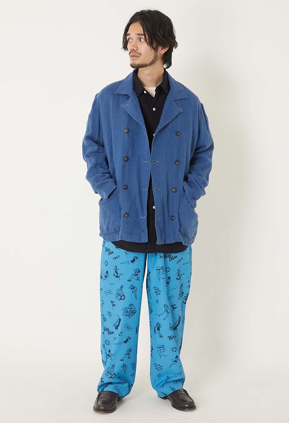 インディゴリネン ハイカウントツイル ダブルブレストワークジャケット