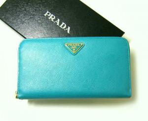 PRADA 編み込みデザイン 長財布 ターコイズブルー PRADA 編み込み